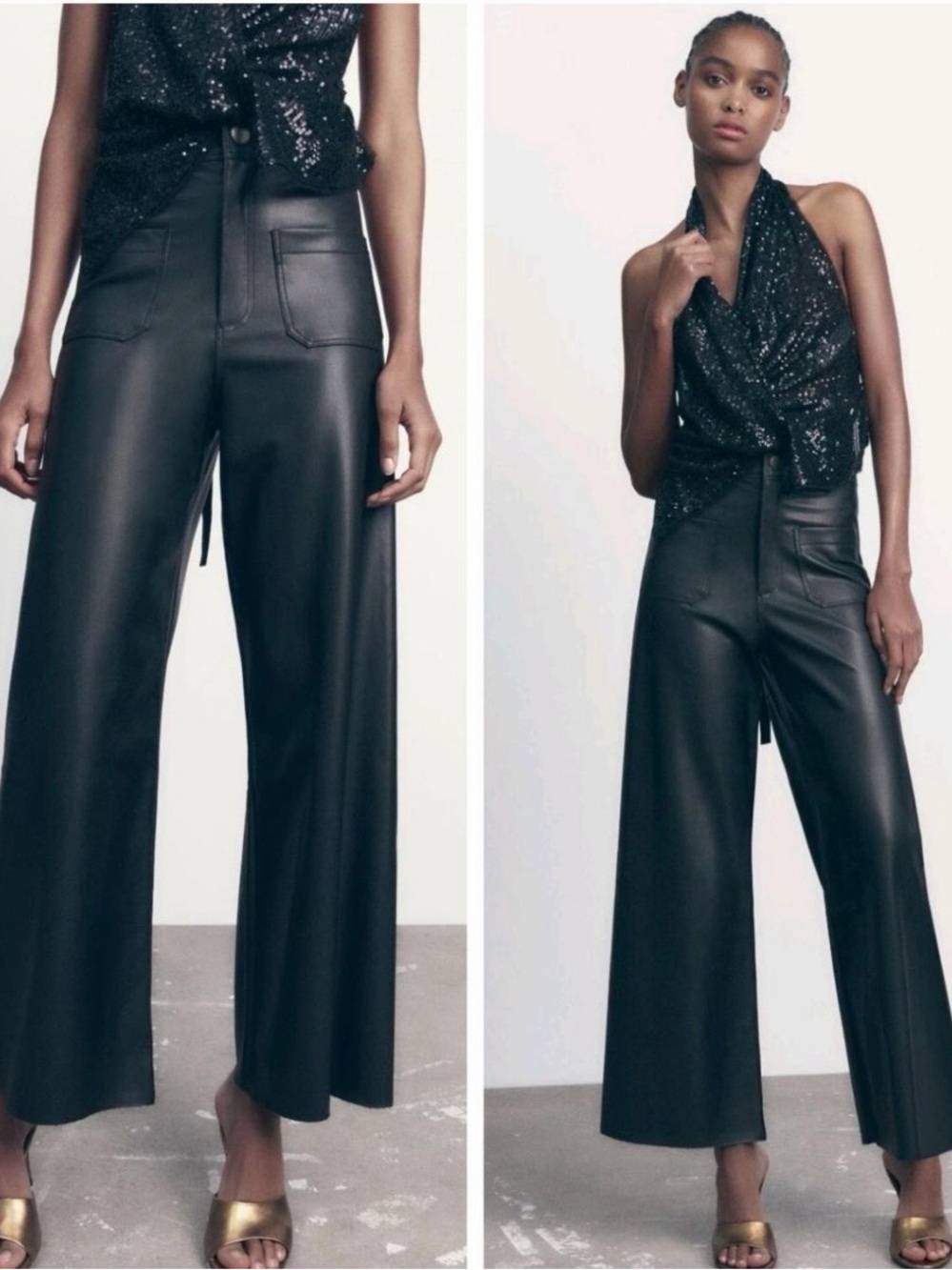 Zara Women’s Black Faux Leather High Rise Pants Size 6 Classic Glam Baddie
